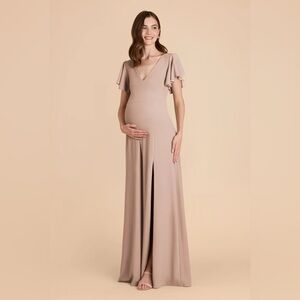Birdy Grey Hannah Crepe Taupe Bridesmaid Dress Maxi Maternity Size Large